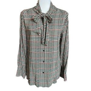 NWT Jeffrey Banks Houndstooth Long Sleeve Blouse